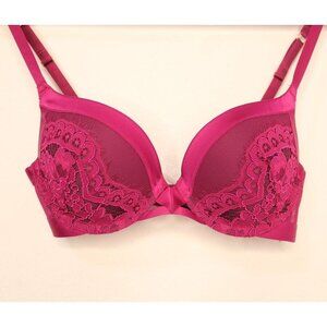 Victoria's Secret Very Sexy 32C Bra Push Up‎ Magenta Satin Lace Padded Underwire